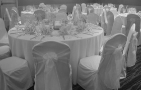 Ivory chair cover with white sash, VA